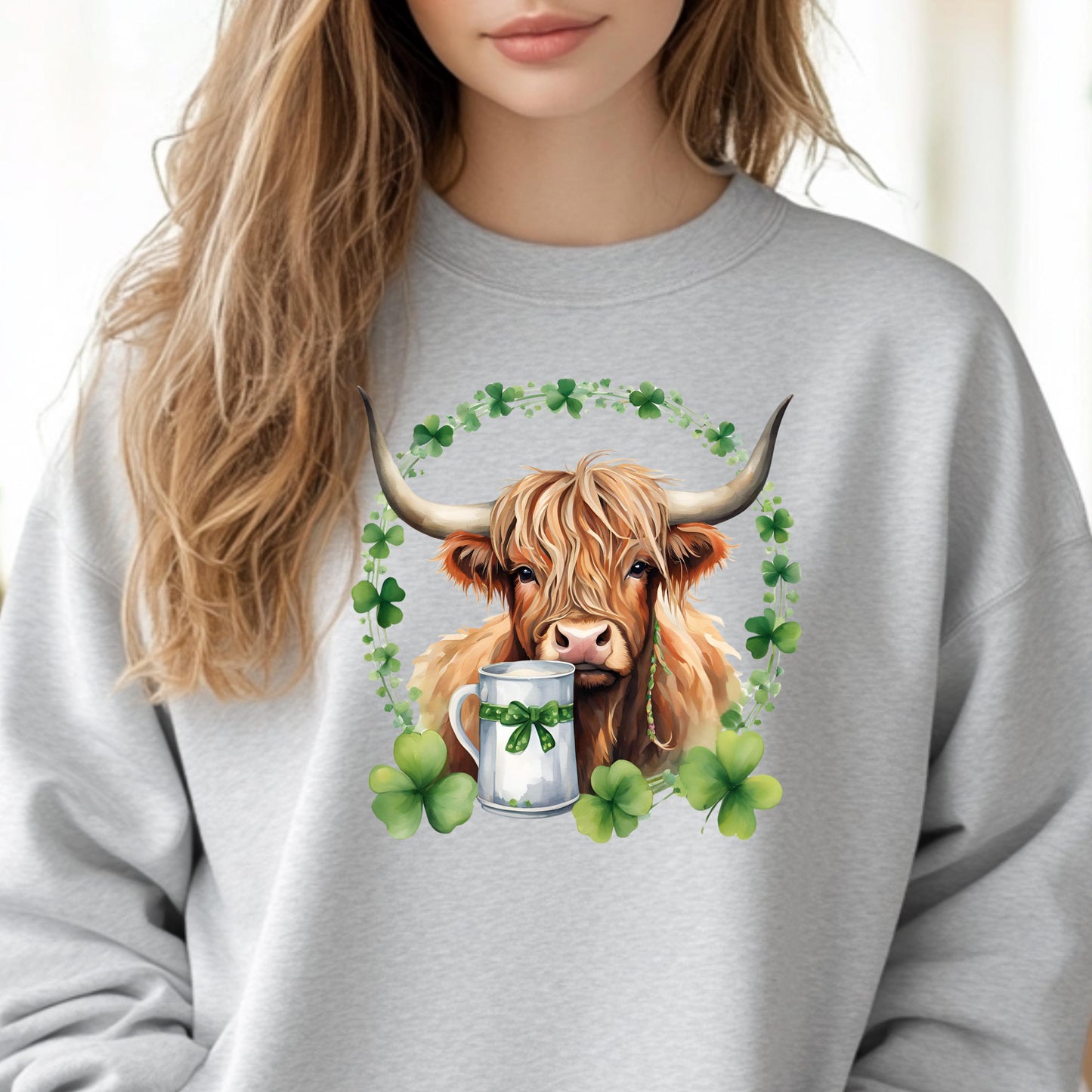 Highland Cow Irish Crewneck Pullover Sweatshirt