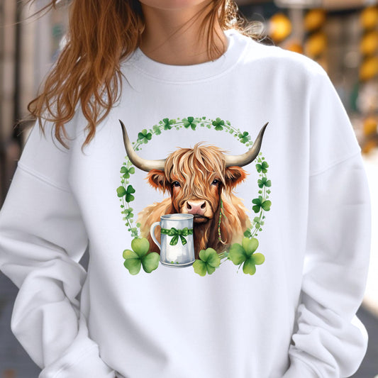 Highland Cow Irish Crewneck Pullover Sweatshirt