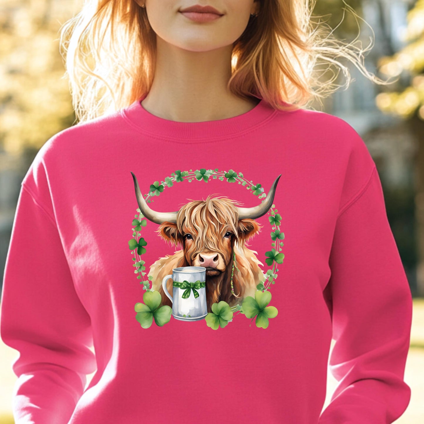 Highland Cow Irish Crewneck Pullover Sweatshirt