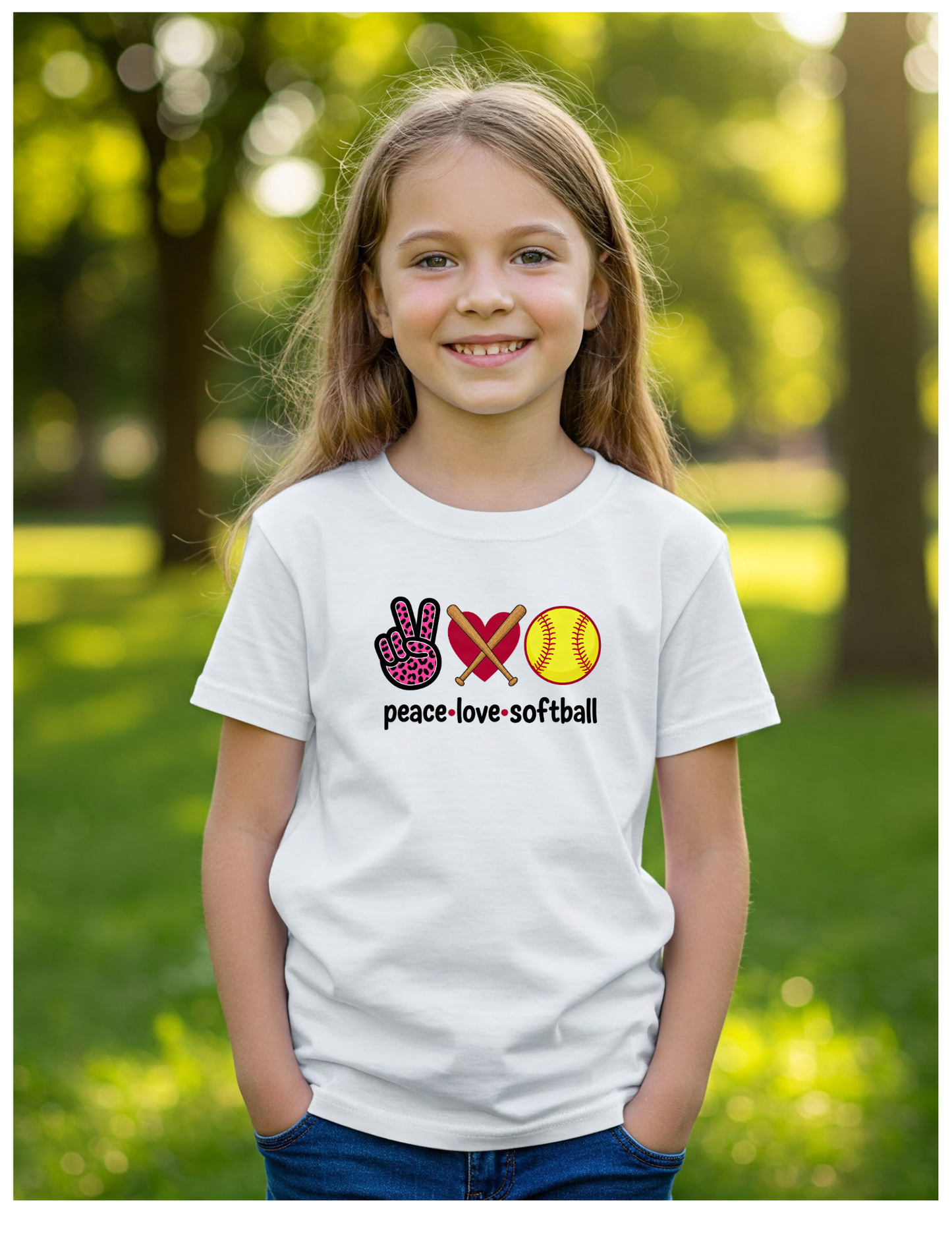 Kids Peace Love Softball Shirt, Kids 100% Cotton Sports Tee, Girls Fastpitch Softball Graphic T-Shirt, Softball Team Player Gift, Cute Leopard Print Sports Wear