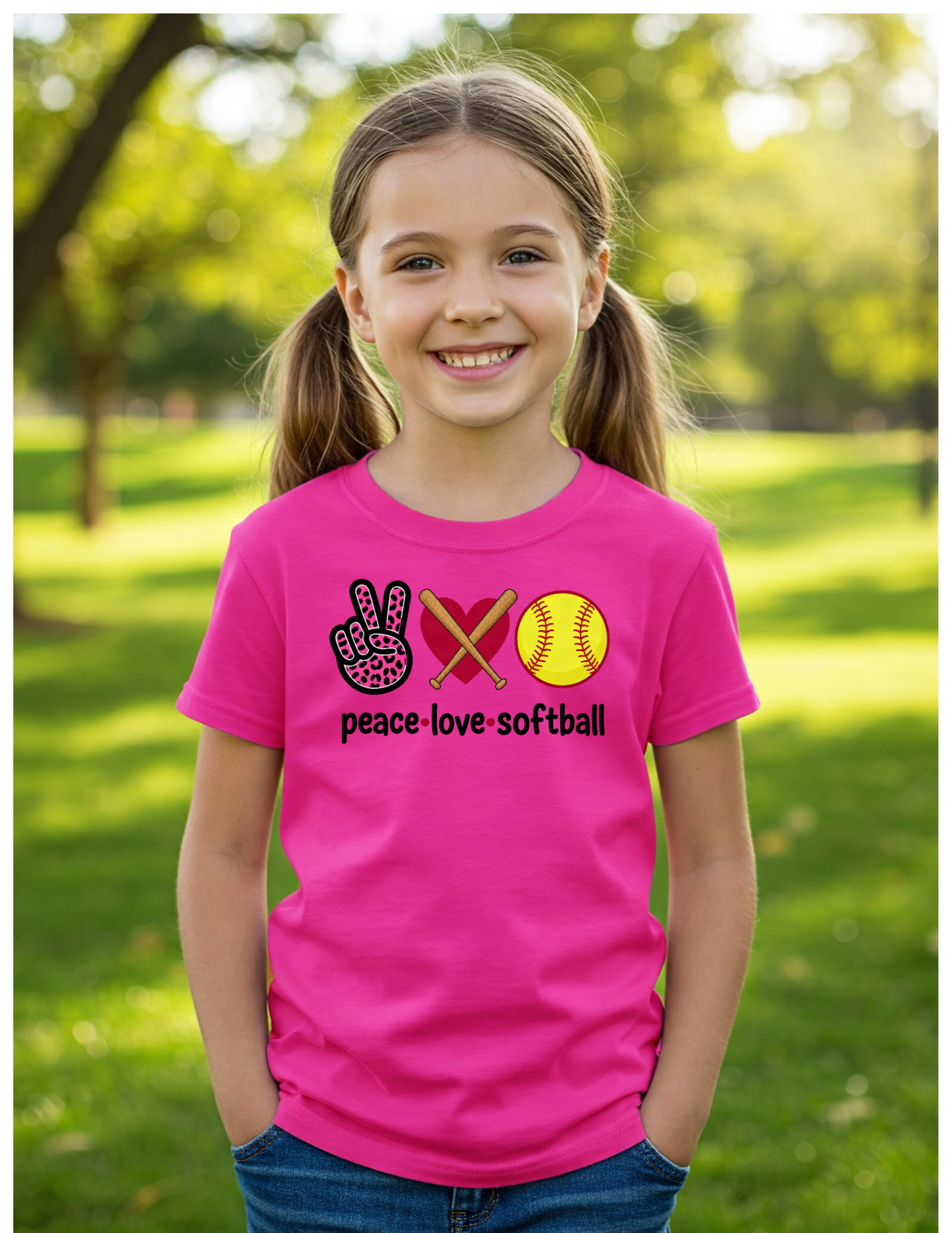 Kids Peace Love Softball Shirt, Kids 100% Cotton Sports Tee, Girls Fastpitch Softball Graphic T-Shirt, Softball Team Player Gift, Cute Leopard Print Sports Wear