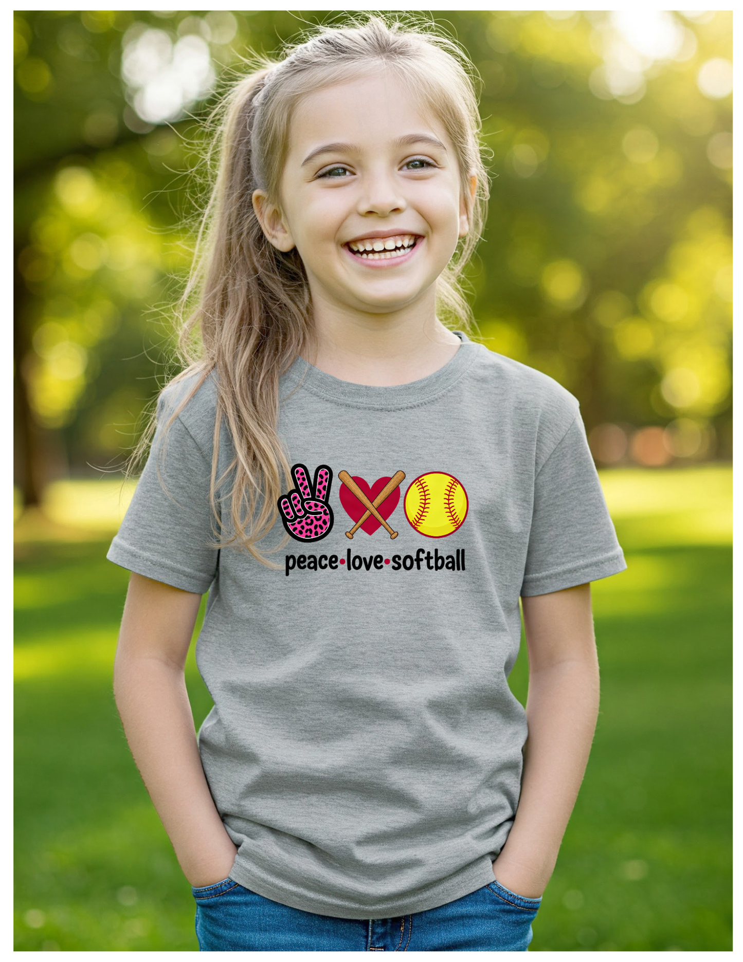 Kids Peace Love Softball Shirt, Kids 100% Cotton Sports Tee, Girls Fastpitch Softball Graphic T-Shirt, Softball Team Player Gift, Cute Leopard Print Sports Wear